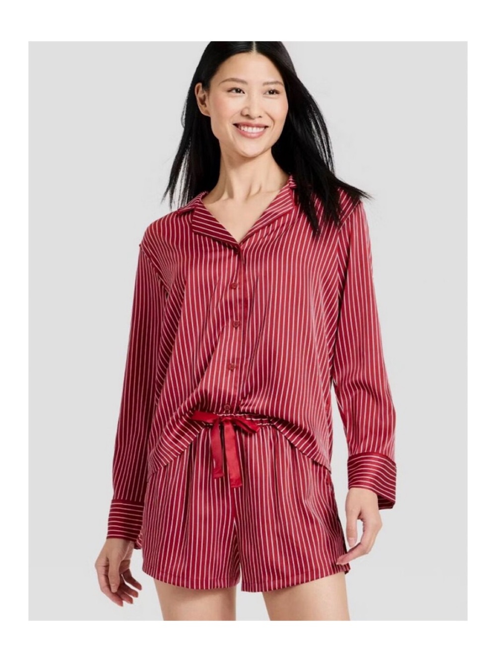 Auden Luxury Collection Satin Pajama Set (Red Striped - Extra Large)